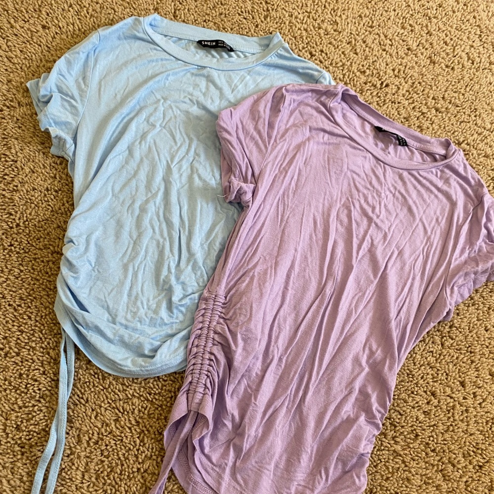 Ruched purple and blue draw string top Shein